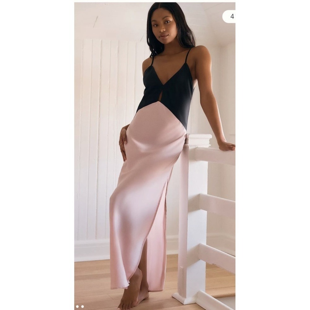 Anthropologie Two-Tone Black and Blush Pink Satin Maxi Dress